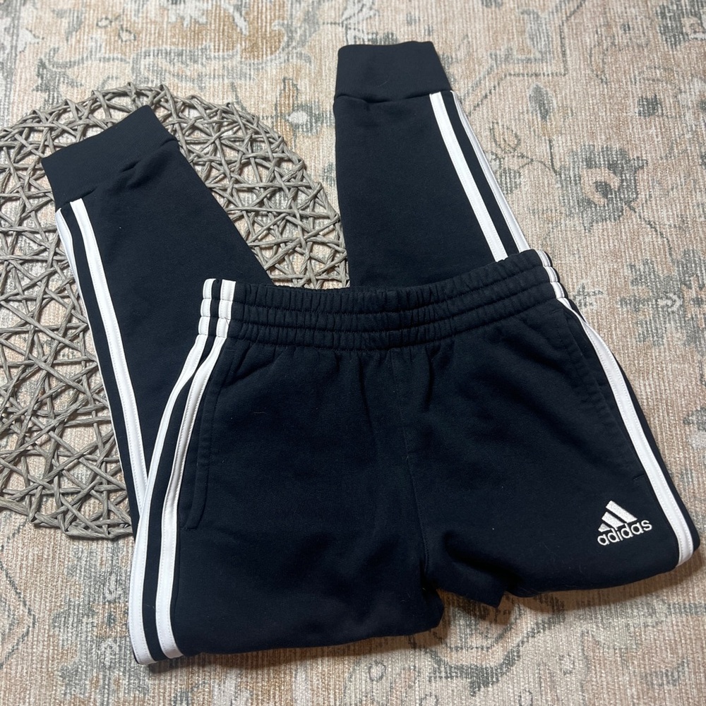 adidas Kids Black Sweatpants with White Accents